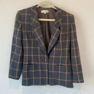 Jones New York Plaid Blazer 100% Wool Size 8